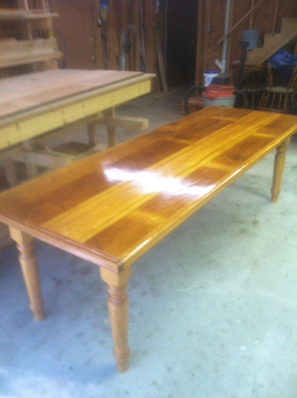 8' Heart Pine Farm Table with polyurthane finish.  Priced upon request.
