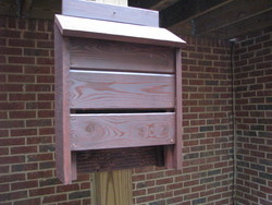 Bat Box-3 compartments--$100.00 Made of cypress & CDX plywood.  This box will accomodate up to 350 bats. Comes complete with instructions and mounting hardware.  You will need a mounting pole.